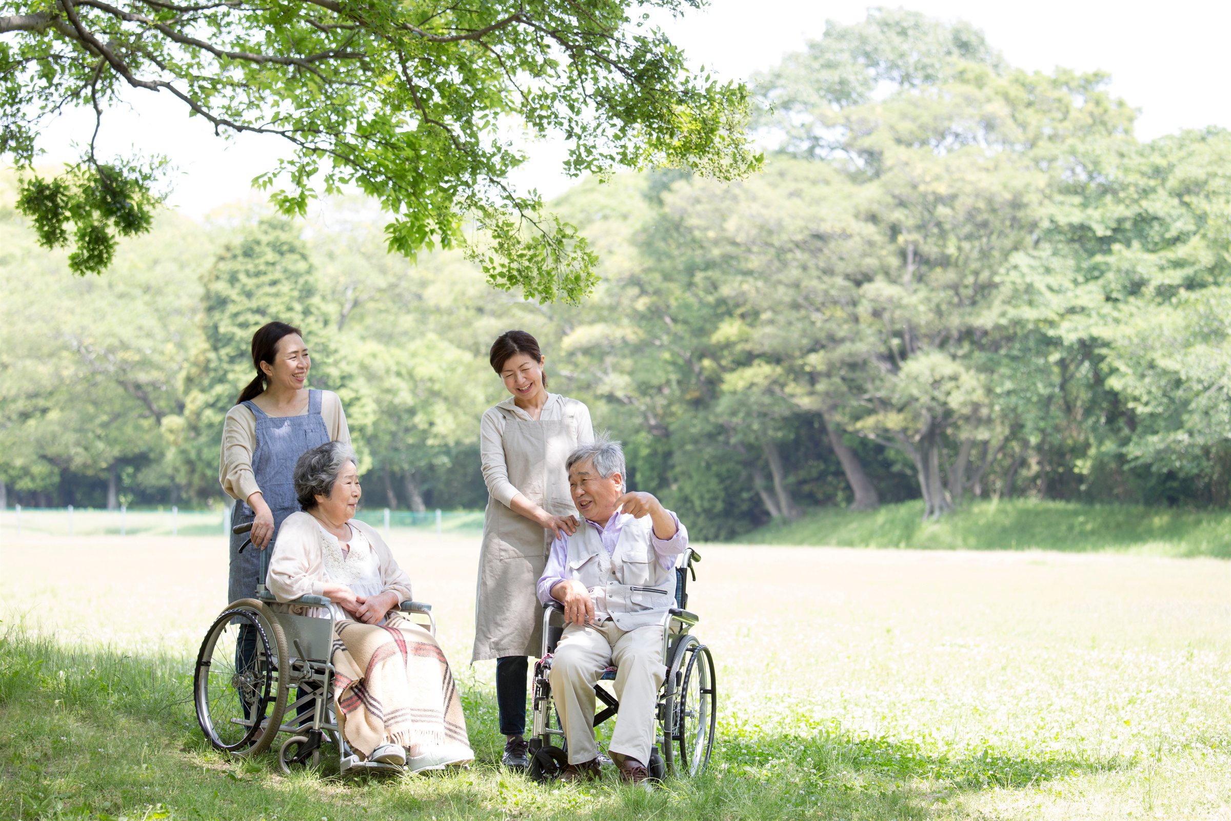 公園で過ごす利用者様とスタッフ